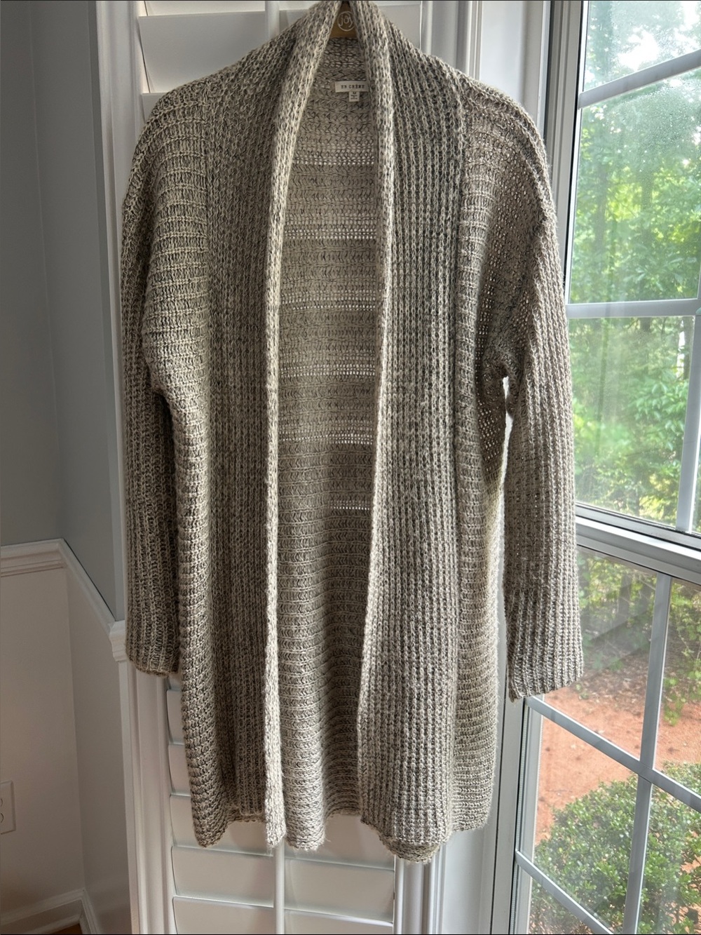 En Creme Heathered Taupe Open-Front Ribbed Cardigan